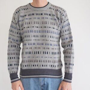 VTG '80s Woodstock By Bernard 100% Pure Virgin Wool Gray Blue Knit Sweater M